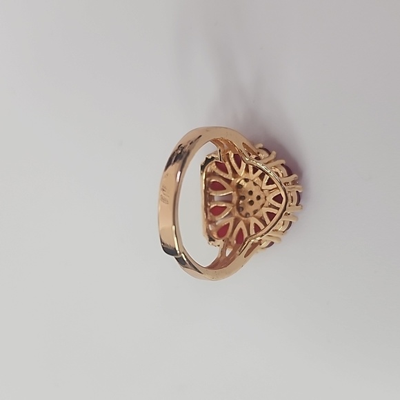 Ruby Red Zirconia Heart Shaped Ring Gold Plated Adjustable New - Picture 7 of 9